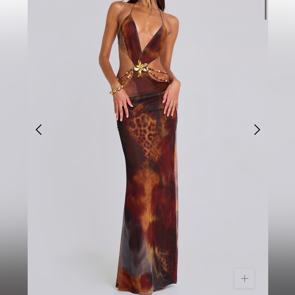 Jaded London vida Dress in Brown and Gold